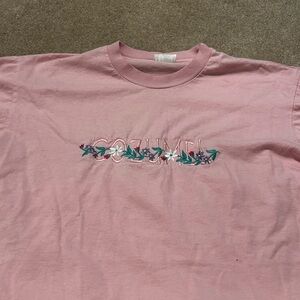Pink Vintage Cozumel T-Shirt with Floral Embroidery